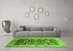 Machine Washable Oriental Green Traditional Area Rugs in a Living Room,, wshurb626grn