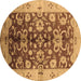 Round Machine Washable Oriental Brown Traditional Rug, wshurb626brn