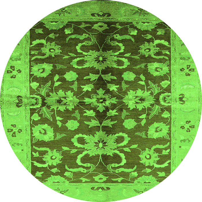 Round Machine Washable Oriental Green Traditional Area Rugs, wshurb626grn