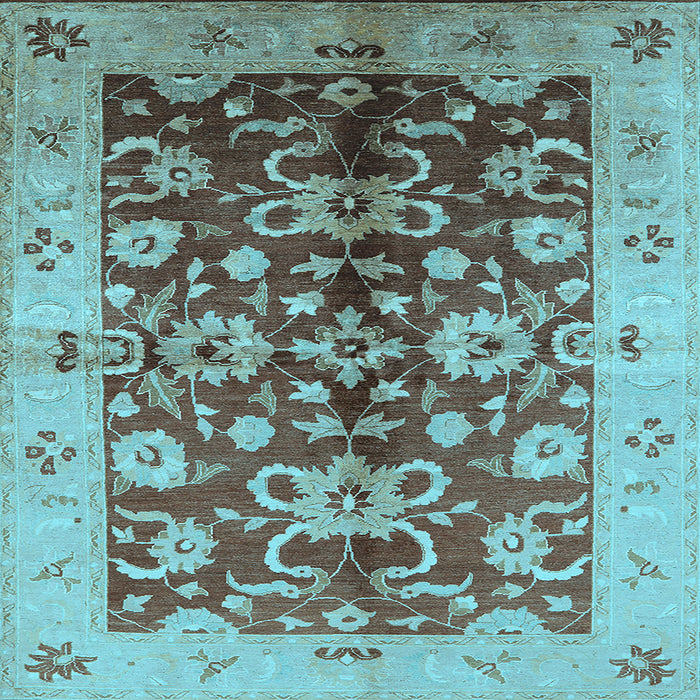 Square Machine Washable Oriental Light Blue Traditional Rug, wshurb626lblu