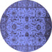 Round Machine Washable Oriental Blue Traditional Rug, wshurb627blu