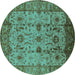 Round Machine Washable Oriental Turquoise Traditional Area Rugs, wshurb627turq