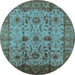 Round Machine Washable Oriental Light Blue Traditional Rug, wshurb627lblu