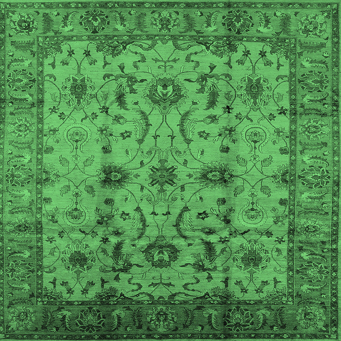 Square Machine Washable Oriental Emerald Green Traditional Area Rugs, wshurb627emgrn