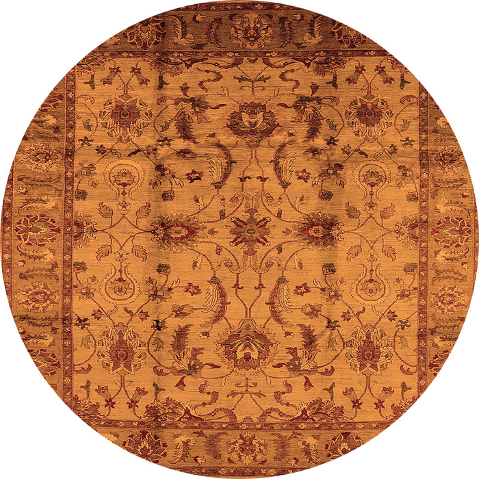 Round Machine Washable Oriental Orange Traditional Area Rugs, wshurb627org