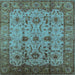 Square Machine Washable Oriental Light Blue Traditional Rug, wshurb627lblu