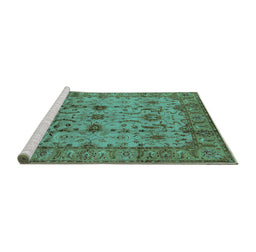 Sideview of Machine Washable Oriental Turquoise Traditional Area Rugs, wshurb627turq