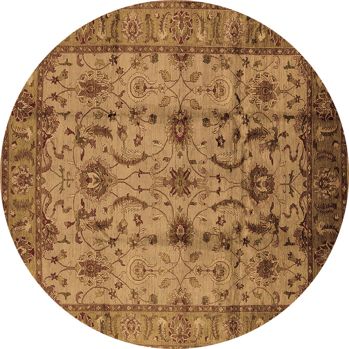 Round Oriental Brown Traditional Rug, urb627brn