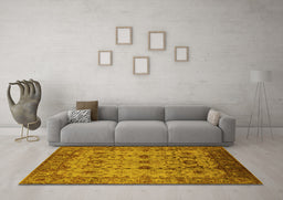 Machine Washable Oriental Yellow Traditional Rug in a Living Room, wshurb627yw