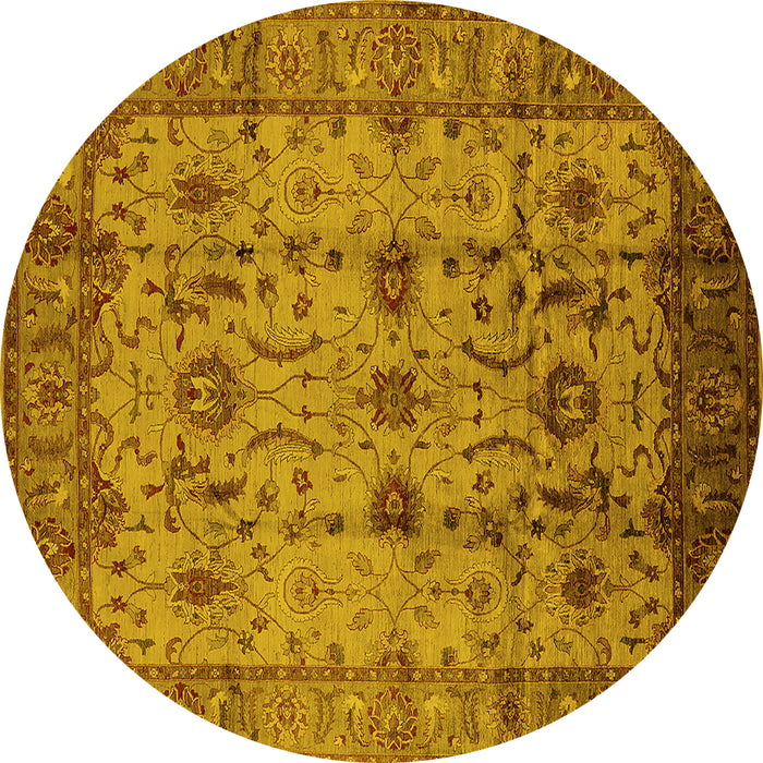 Round Oriental Yellow Traditional Rug, urb627yw