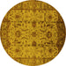 Round Oriental Yellow Traditional Rug, urb627yw