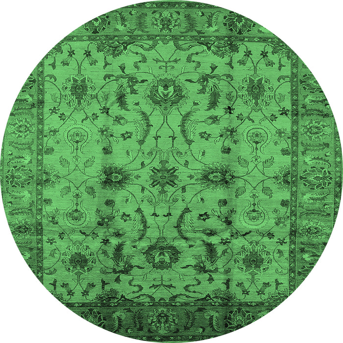 Round Machine Washable Oriental Emerald Green Traditional Area Rugs, wshurb627emgrn