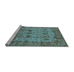 Sideview of Machine Washable Oriental Light Blue Traditional Rug, wshurb627lblu