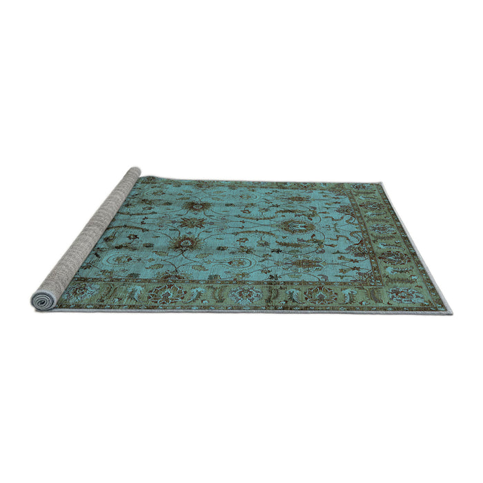 Sideview of Machine Washable Oriental Light Blue Traditional Rug, wshurb627lblu