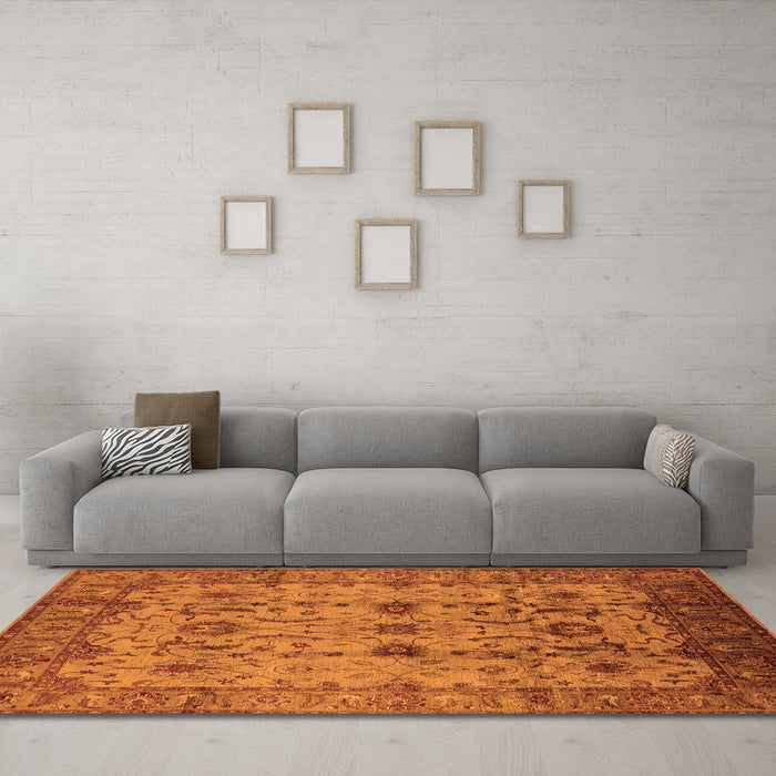 Machine Washable Oriental Orange Traditional Area Rugs in a Living Room, wshurb627org