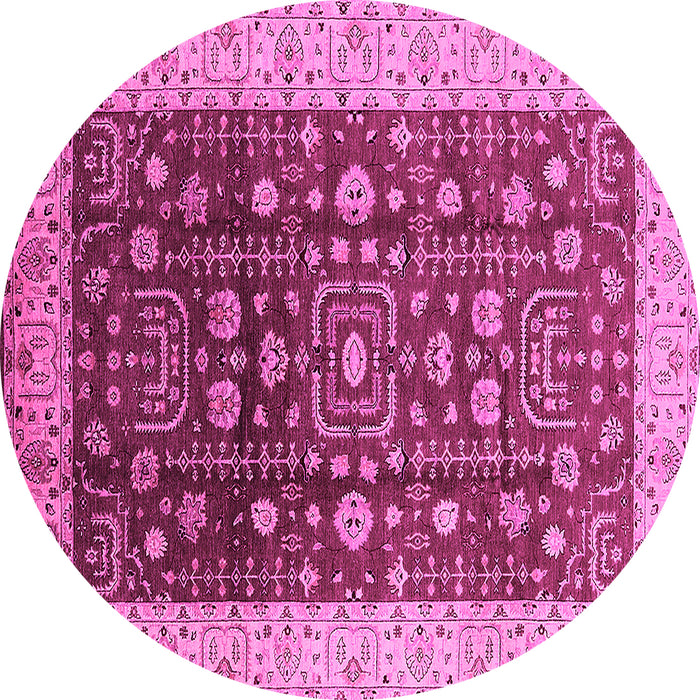 Round Machine Washable Oriental Pink Traditional Rug, wshurb628pnk