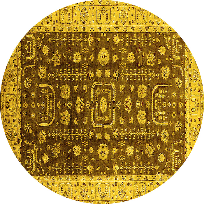 Round Machine Washable Oriental Yellow Traditional Rug, wshurb628yw