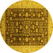 Round Machine Washable Oriental Yellow Traditional Rug, wshurb628yw