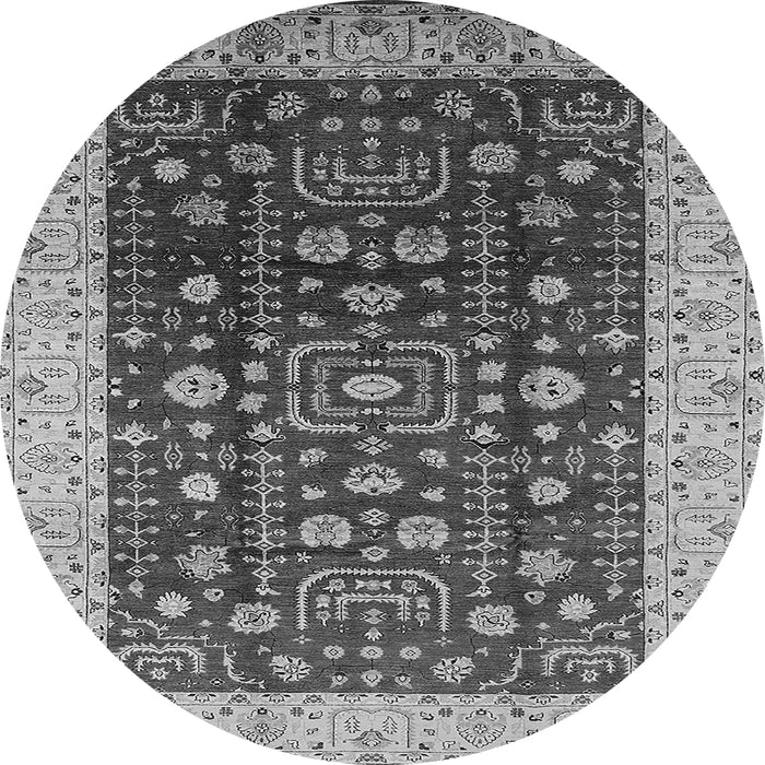 Round Machine Washable Oriental Gray Traditional Rug, wshurb628gry