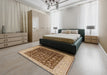 Mid-Century Modern Sandy Brown Oriental Rug in a Bedroom, urb628