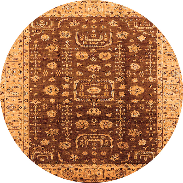 Round Machine Washable Oriental Orange Traditional Area Rugs, wshurb628org