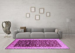 Machine Washable Oriental Purple Traditional Area Rugs in a Living Room, wshurb628pur