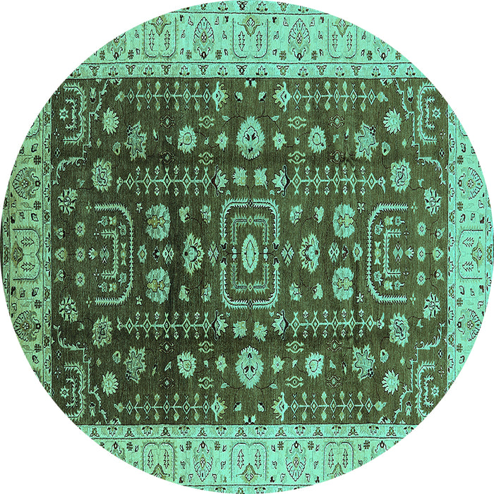 Round Machine Washable Oriental Turquoise Traditional Area Rugs, wshurb628turq