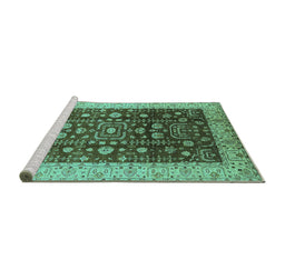 Sideview of Machine Washable Oriental Turquoise Traditional Area Rugs, wshurb628turq