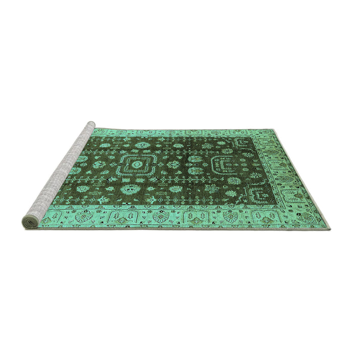 Sideview of Machine Washable Oriental Turquoise Traditional Area Rugs, wshurb628turq