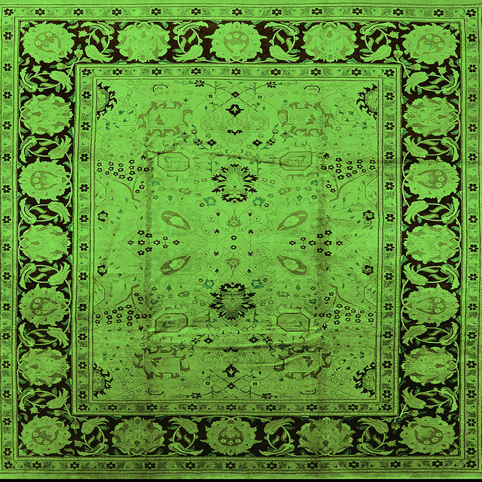 Square Machine Washable Oriental Green Traditional Area Rugs, wshurb629grn