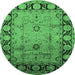 Round Machine Washable Oriental Emerald Green Traditional Area Rugs, wshurb629emgrn