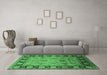 Machine Washable Oriental Emerald Green Traditional Area Rugs in a Living Room,, wshurb629emgrn