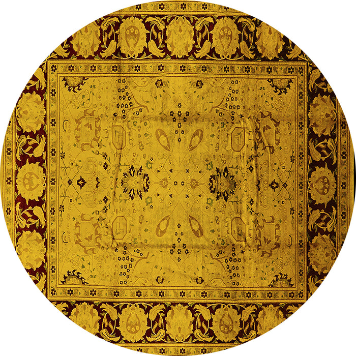 Round Oriental Yellow Traditional Rug, urb629yw
