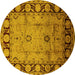 Round Oriental Yellow Traditional Rug, urb629yw