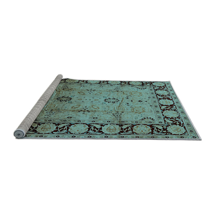 Sideview of Machine Washable Oriental Light Blue Traditional Rug, wshurb629lblu