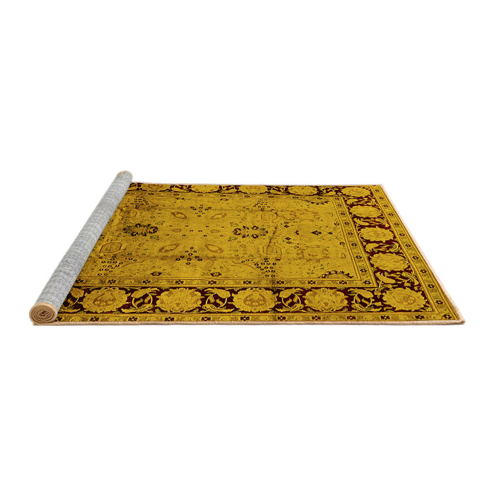 Sideview of Machine Washable Oriental Yellow Traditional Rug, wshurb629yw