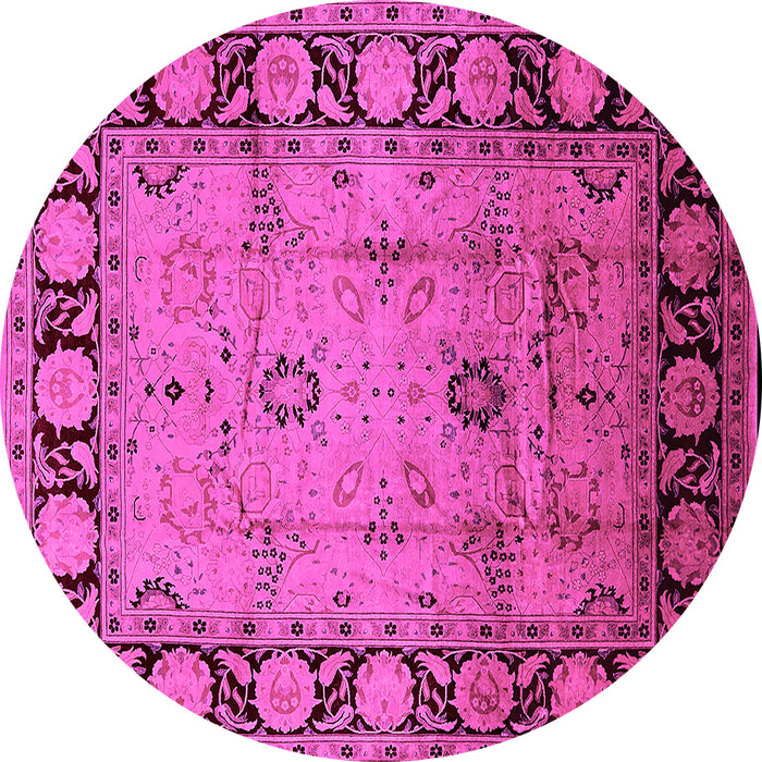 Round Machine Washable Oriental Pink Traditional Rug, wshurb629pnk