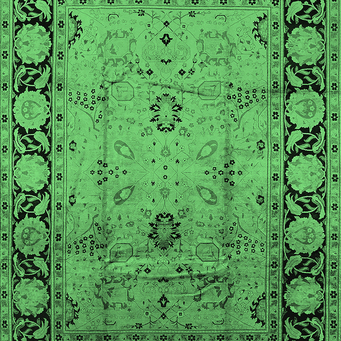 Machine Washable Oriental Emerald Green Traditional Area Rugs, wshurb629emgrn