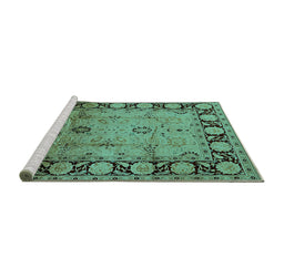 Sideview of Machine Washable Oriental Turquoise Traditional Area Rugs, wshurb629turq