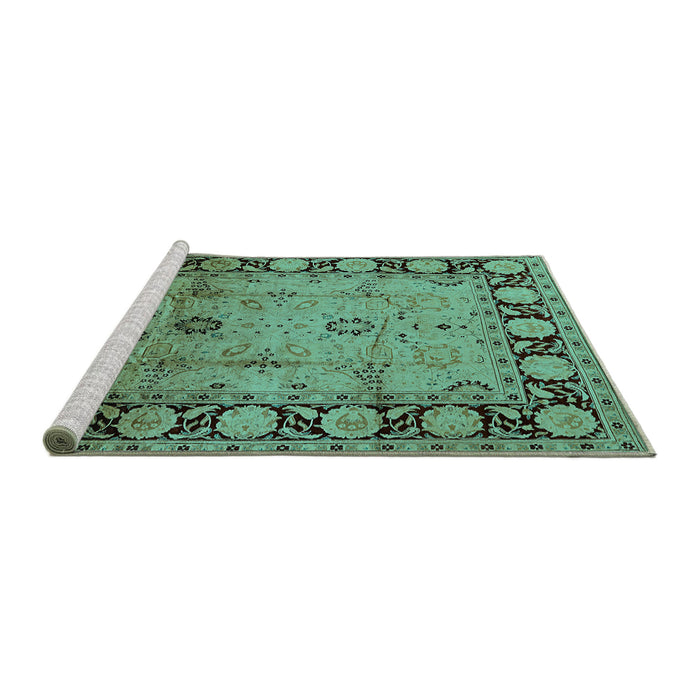 Sideview of Machine Washable Oriental Turquoise Traditional Area Rugs, wshurb629turq