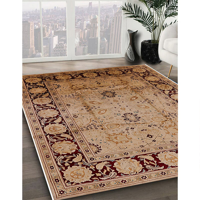 Mid-Century Modern Brown Sand Brown Oriental Rug in Family Room, urb629