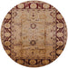 Round Mid-Century Modern Brown Sand Brown Oriental Rug, urb629