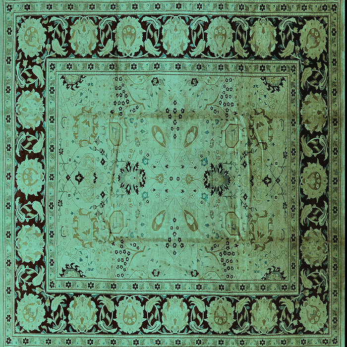 Square Machine Washable Oriental Turquoise Traditional Area Rugs, wshurb629turq