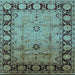 Square Machine Washable Oriental Light Blue Traditional Rug, wshurb629lblu