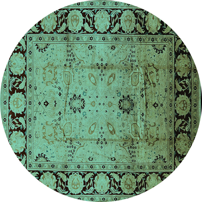 Round Oriental Turquoise Traditional Rug, urb629turq