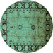 Round Oriental Turquoise Traditional Rug, urb629turq