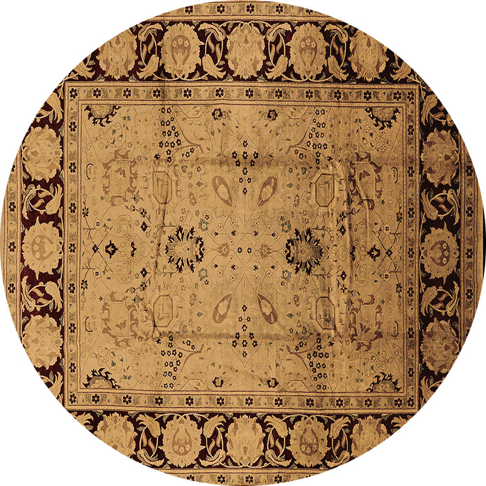 Round Machine Washable Oriental Brown Traditional Rug, wshurb629brn