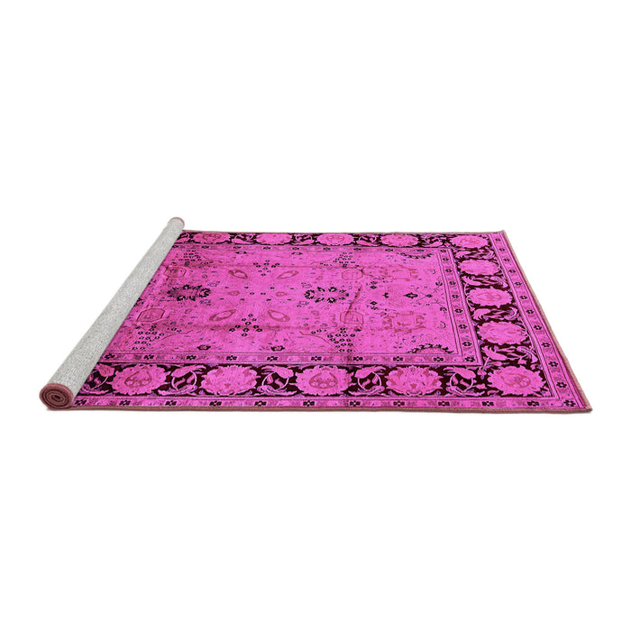 Sideview of Machine Washable Oriental Pink Traditional Rug, wshurb629pnk