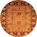 Round Machine Washable Oriental Orange Traditional Area Rugs, wshurb629org