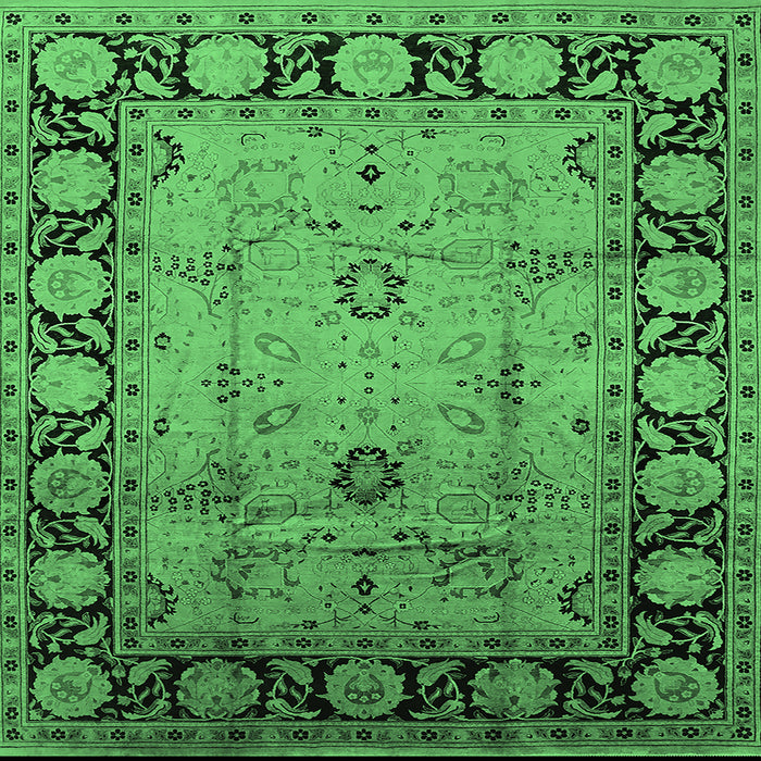 Square Machine Washable Oriental Emerald Green Traditional Area Rugs, wshurb629emgrn
